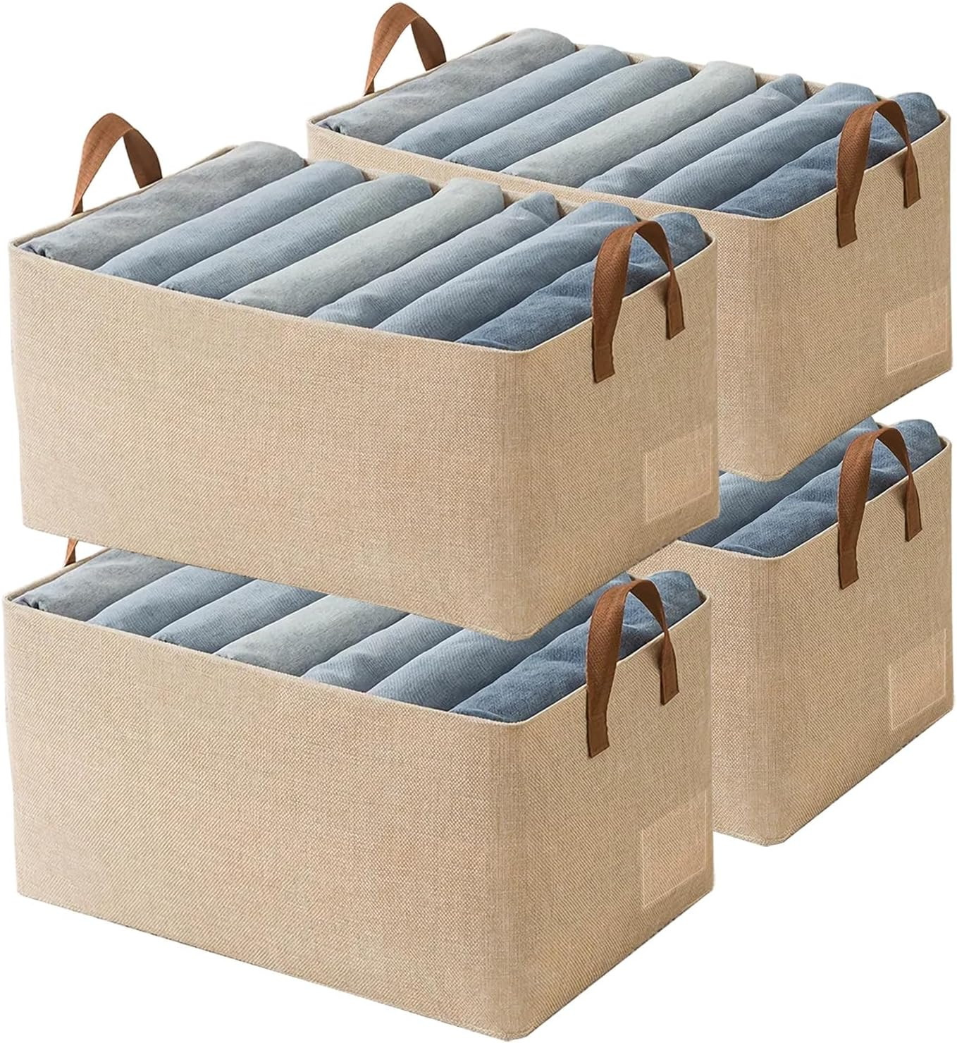 Linen Closet Organizer Storage Bin with Steel Frame, Stackable Fabric Jeans Bask