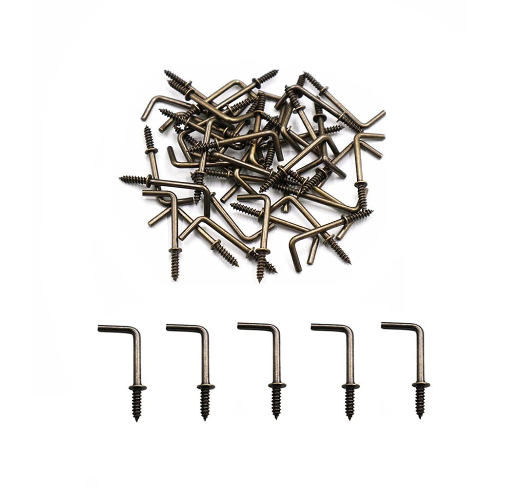 100 Pcs Small Screw in Hooks – 5/8 L Shape Right Angle Bronze Hooks