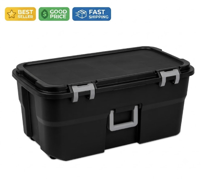 22 Gallon Wheeled Footlocker Heavy Duty Storage Trunk Lockable Black