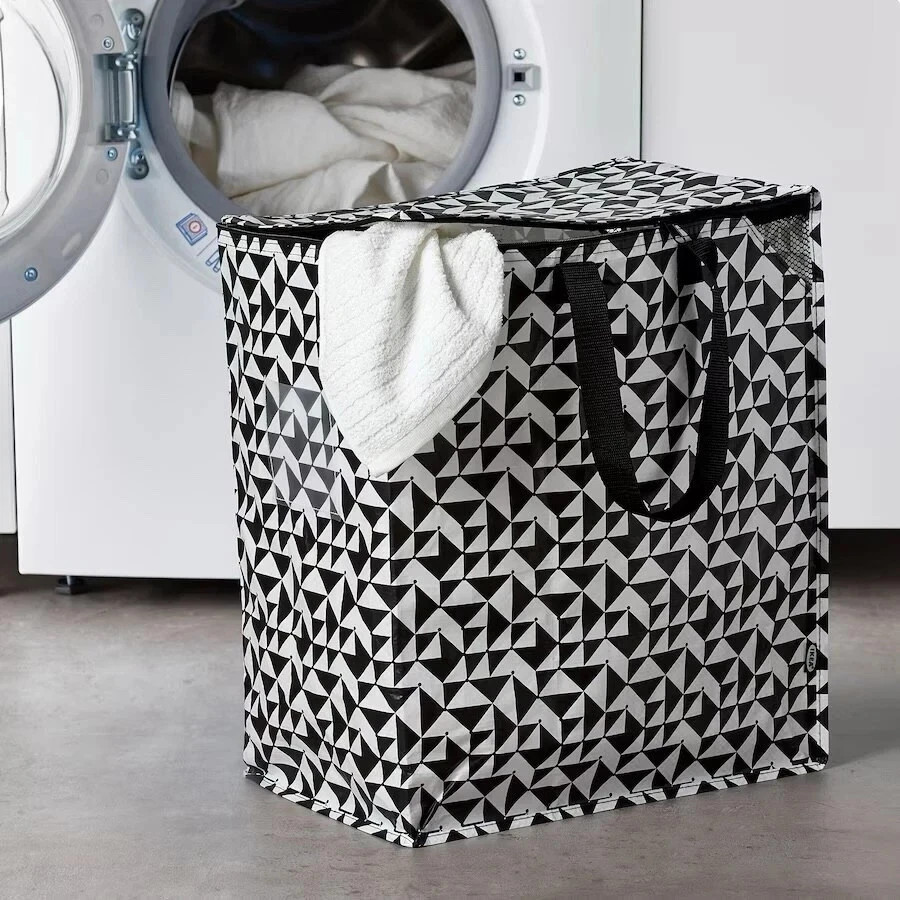 IKEA Zipped Bag Laundry Groceries Storage Black/White 15 ¾x9 ¾x18 ½ ” 12 Gal 1PC