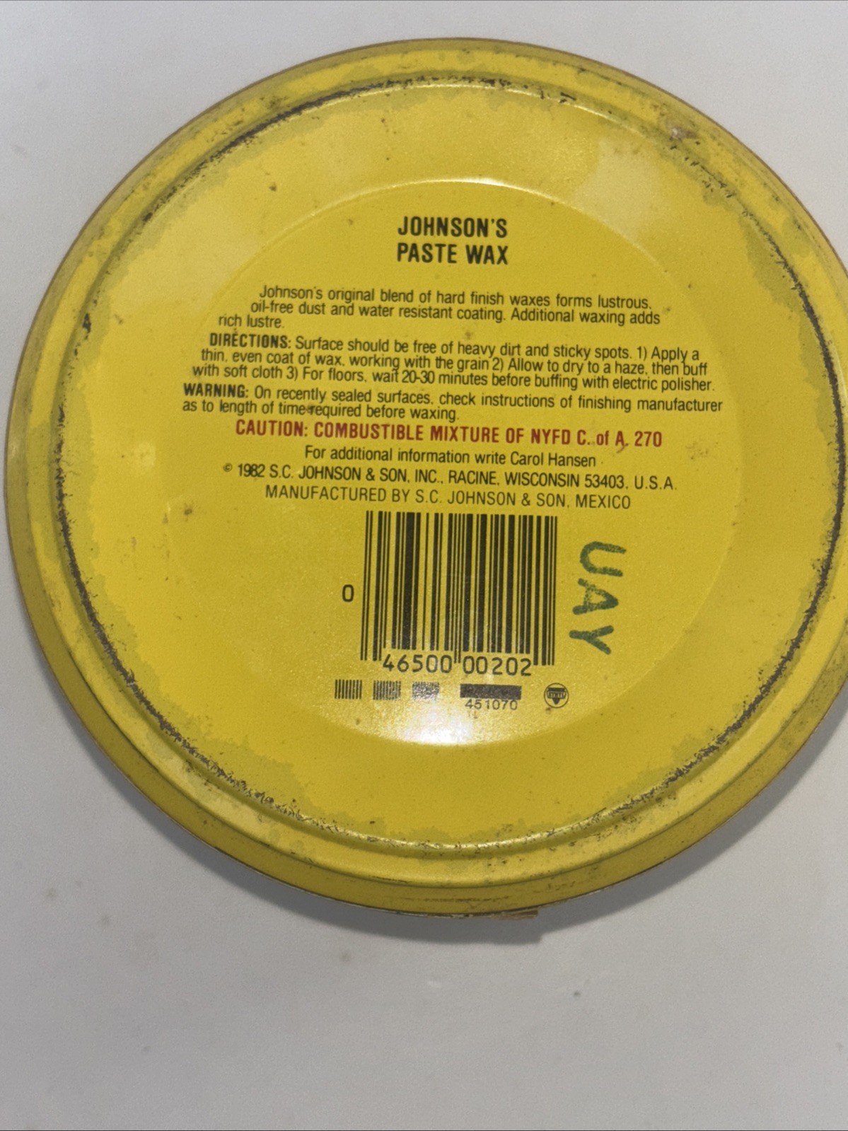 SC Johnson Paste Wax Original Formula Container 35% Full Weighs 13 Oz.