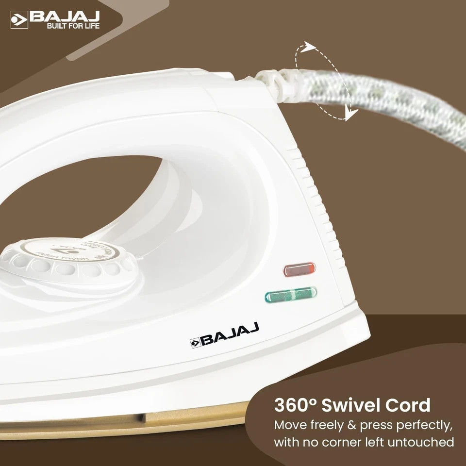 Bajaj DX-7 1000 Watts Dry Iron | Advance Soleplate Light Weight Iron White 220V