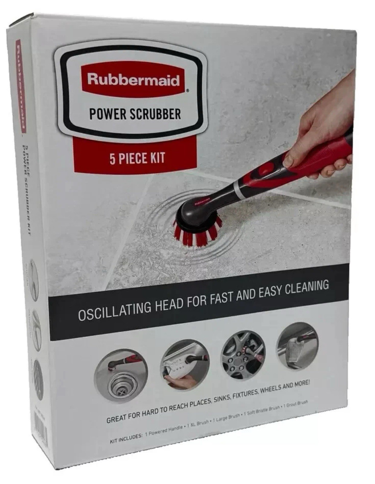 Rubbermaid Power Scrubber w/ 4 oscilation Heads – Battery Powered – 5 Piece Kit