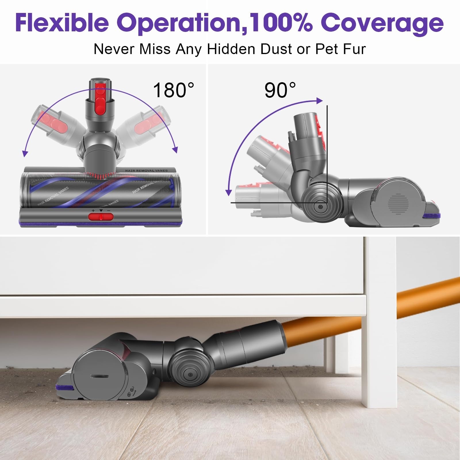 Motorized Floor Brush Head for Dyson V7 V8 V10 V11 V15 100W Anti-Tangle Roller