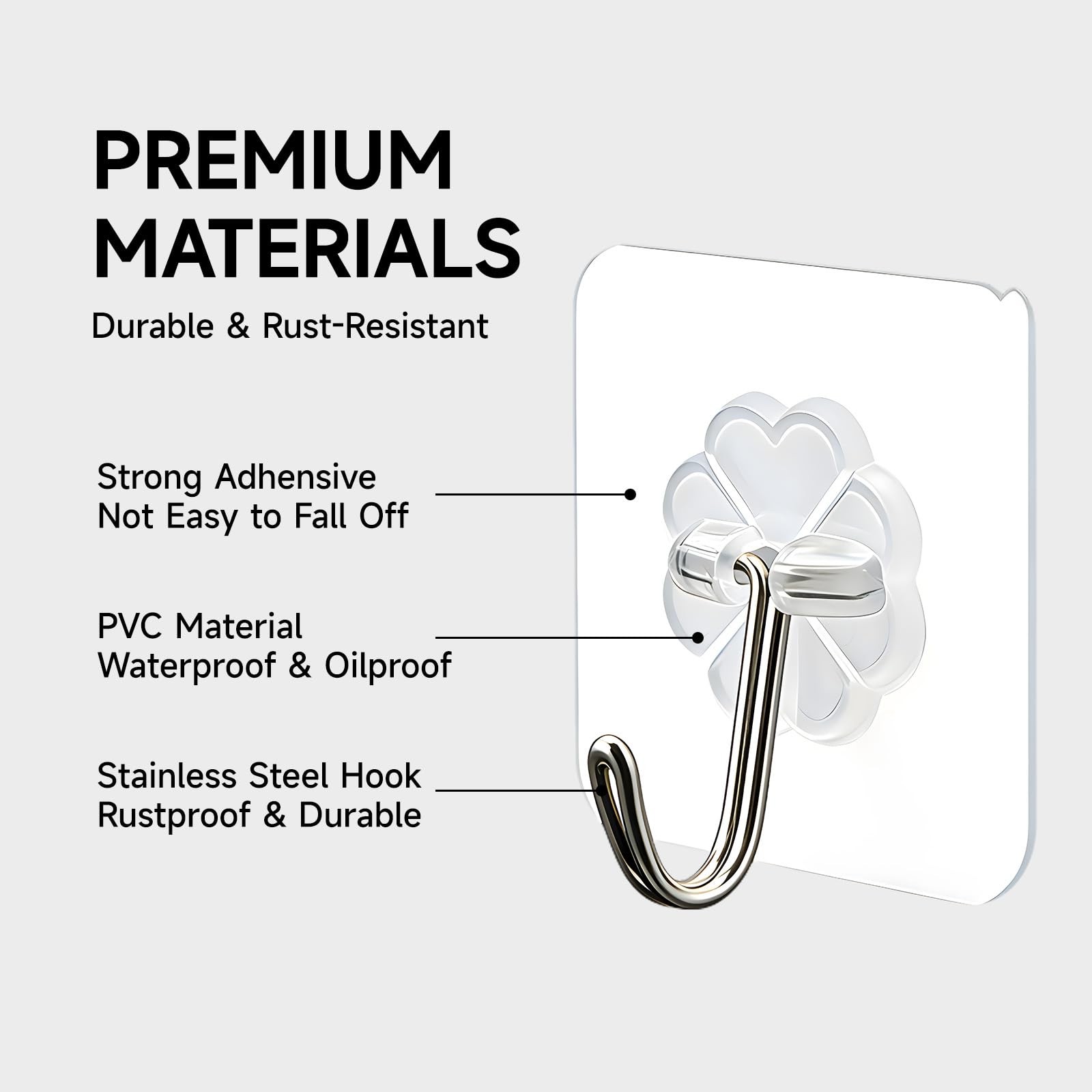 16 Pack Crystal Clear Adhesive Hooks for Hanging Heavy Duty 22lb Sticky
