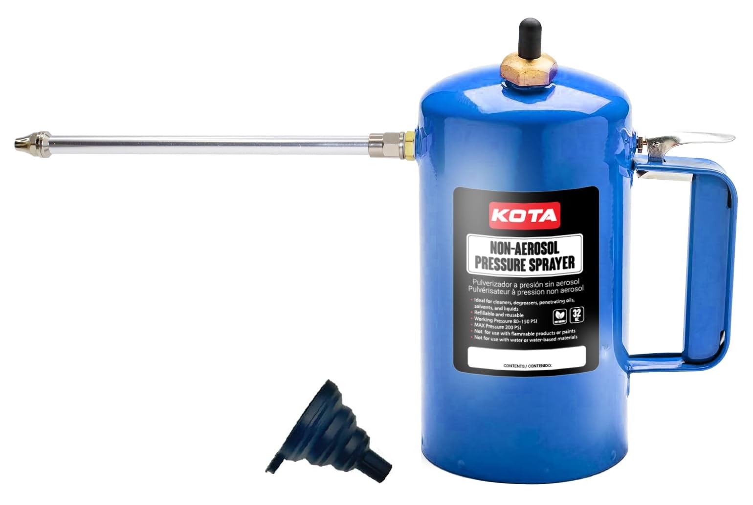 Refillable Pressure Sprayer Bottle for Oil, Solvent, Degreasers – 32oz