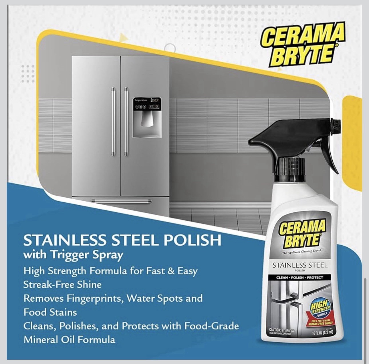 Cerama Bryte Stainless Steel Cleaner for Appliances Streak-Free Shine and Descal