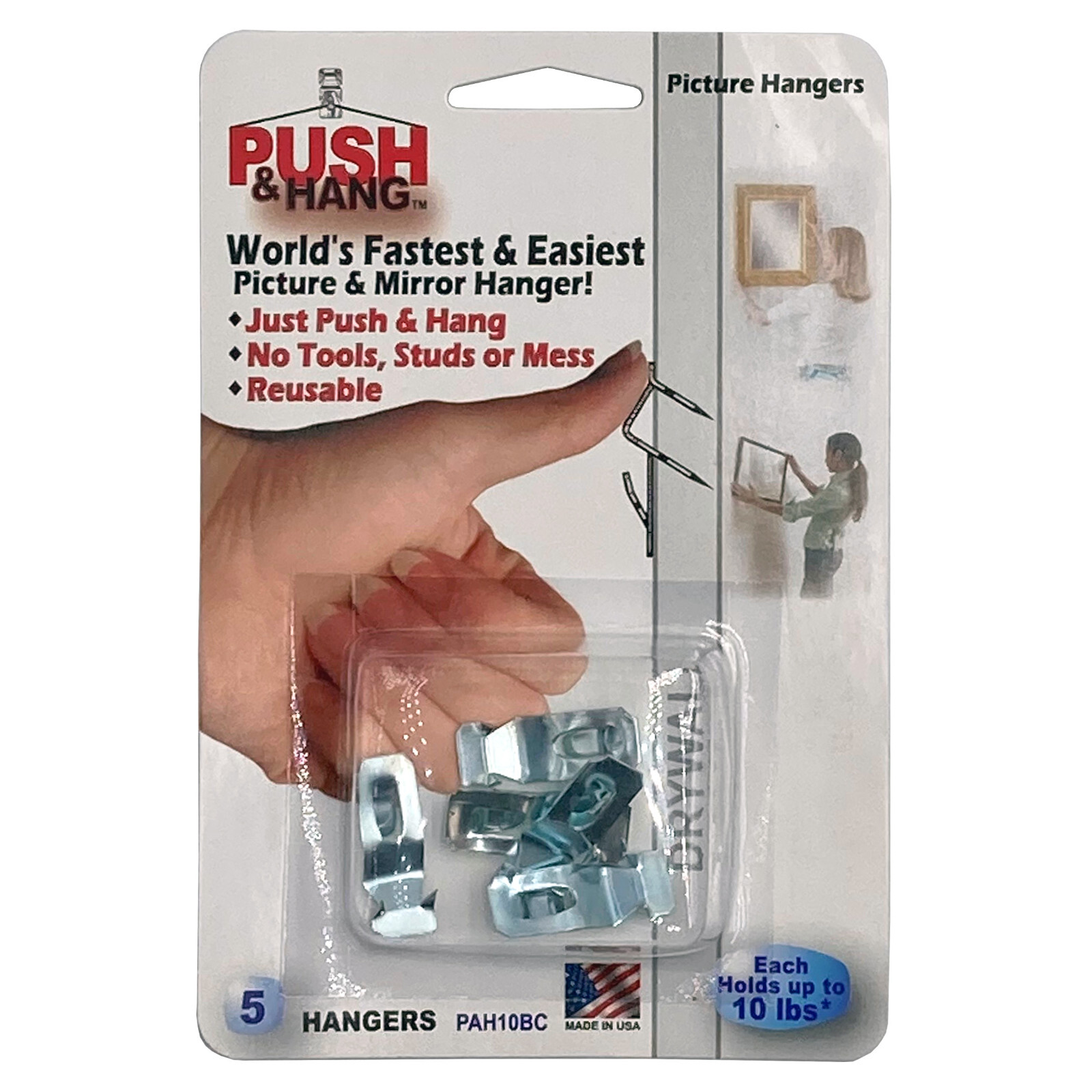 Push & Hang Drywall Picture & Mirror Hangers | 10lbs & 60lbs Weight Capacity