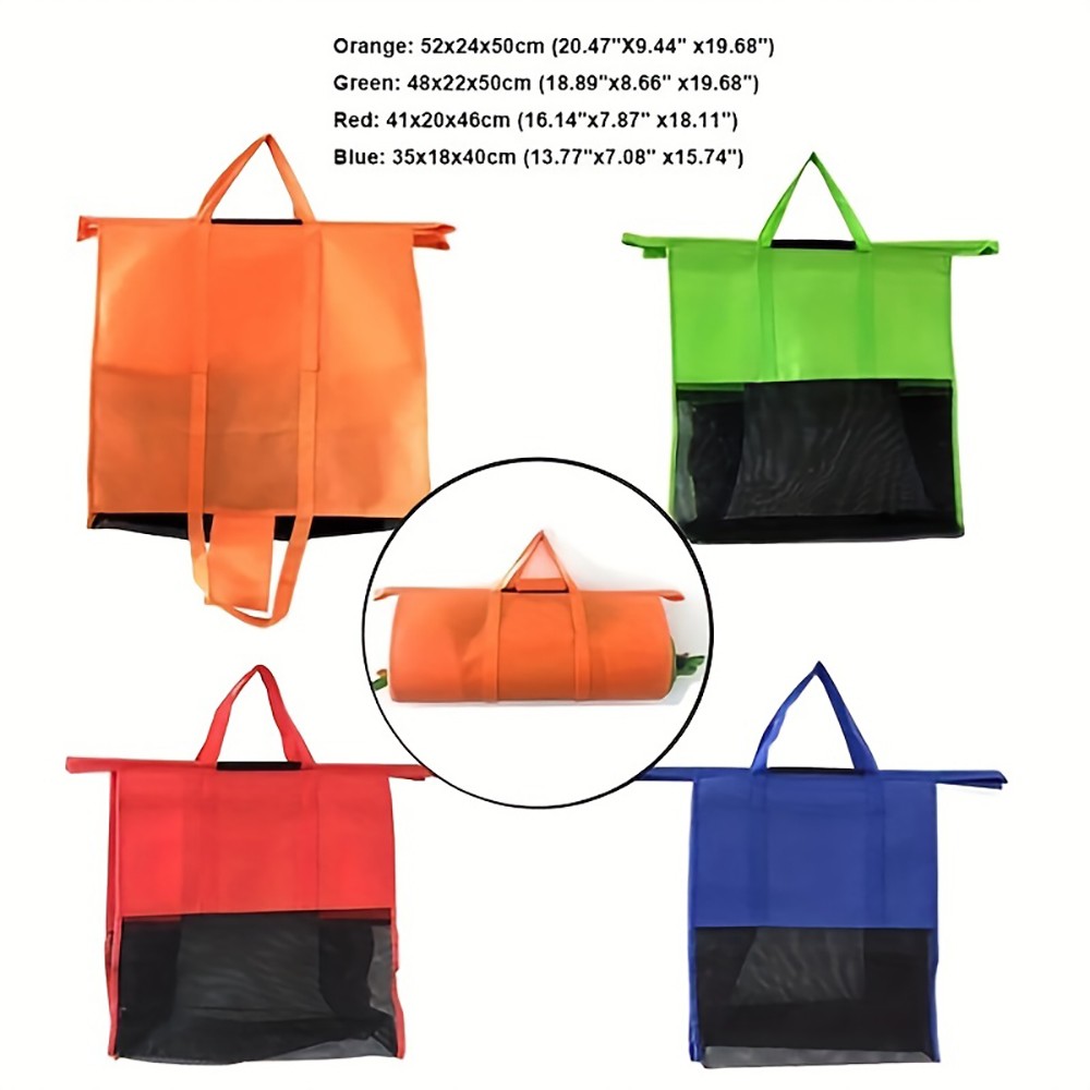 Beautiful Giant Foldable Reusable Grocery Cart Organizer 4Pcs Mesh Trolley Bags