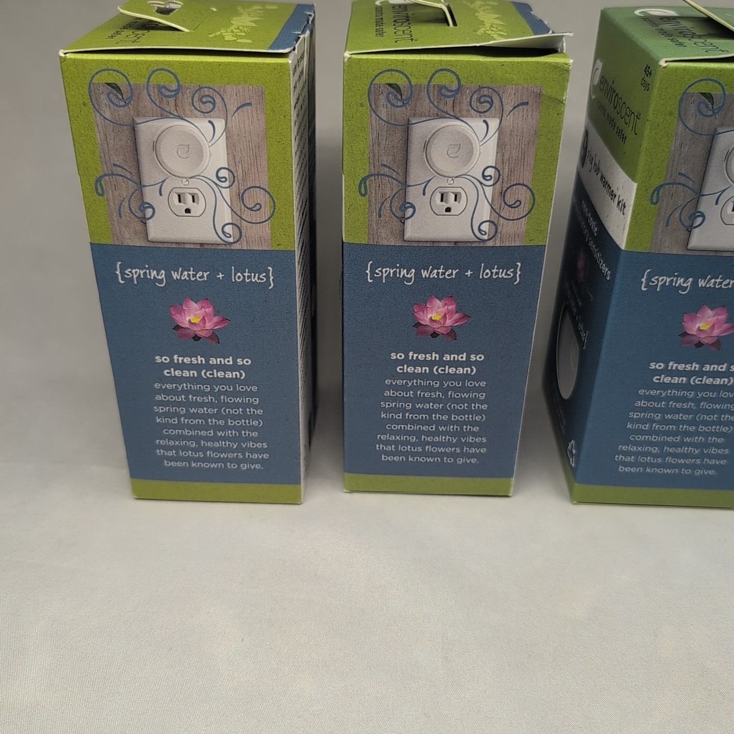 3 pk Enviroscent Plug Hub Warmer Kit Spring Water & Lotus 0.51 oz.