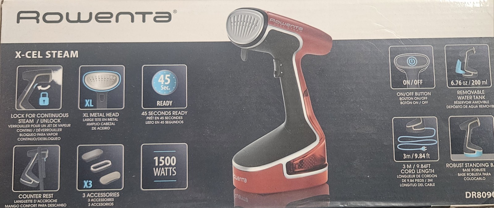 Rowenta X-Cel Steam DR8090 Handheld Garment Steamer 1500W 200ml Travel Pouch