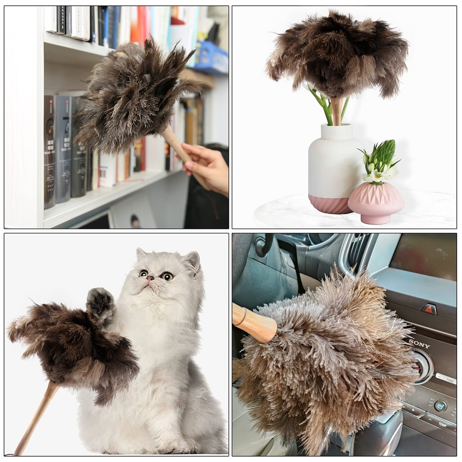 THARAHT 1PCS Ostrich Feather Duster Fluffy Natural 16inch, Model (A)-1pcs