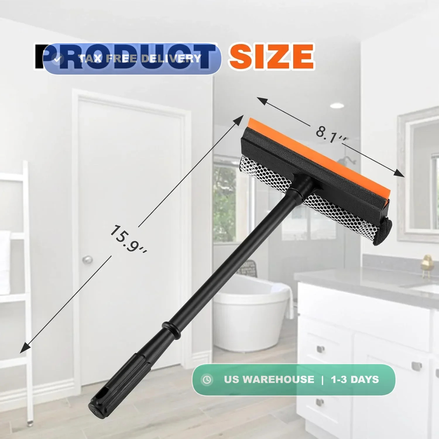 2 in1 Window Squeegee for Car, Window Cleaner with 16inch Long Handle,Sponge Car