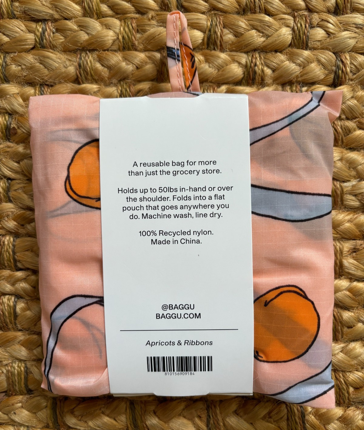 New Baggu Apricots and Ribbons Standard BAG 100% Recycled Nylon, Limited Edition