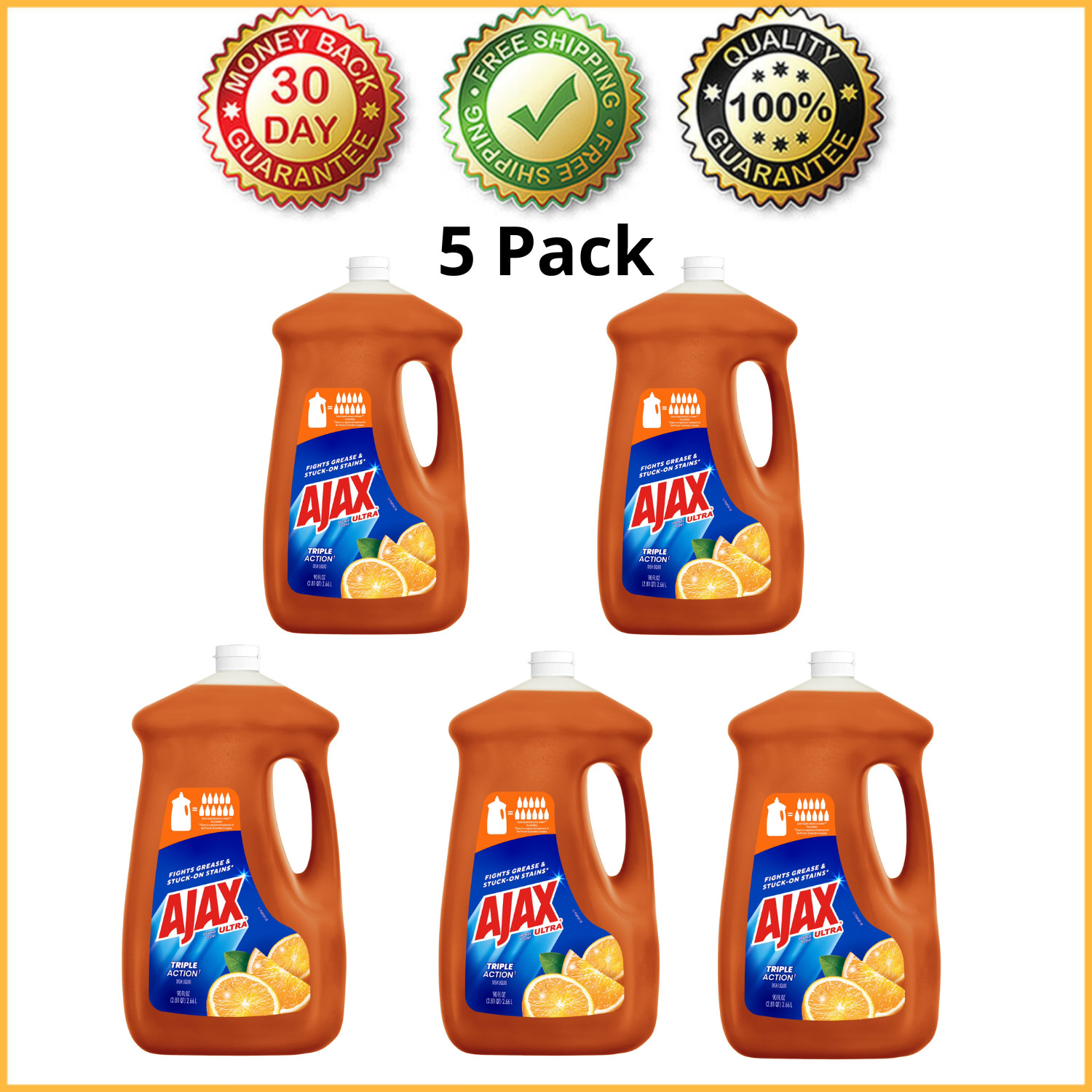 (5Pack) Ajax Ultra Liquid Dish Soap Orange Scent, Triple Action, 90 fl oz Bottle