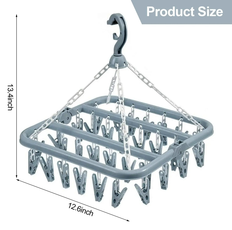1pc Folding Drying Rack w/ 32 Clips – Portable Hanger for Socks & Underwear