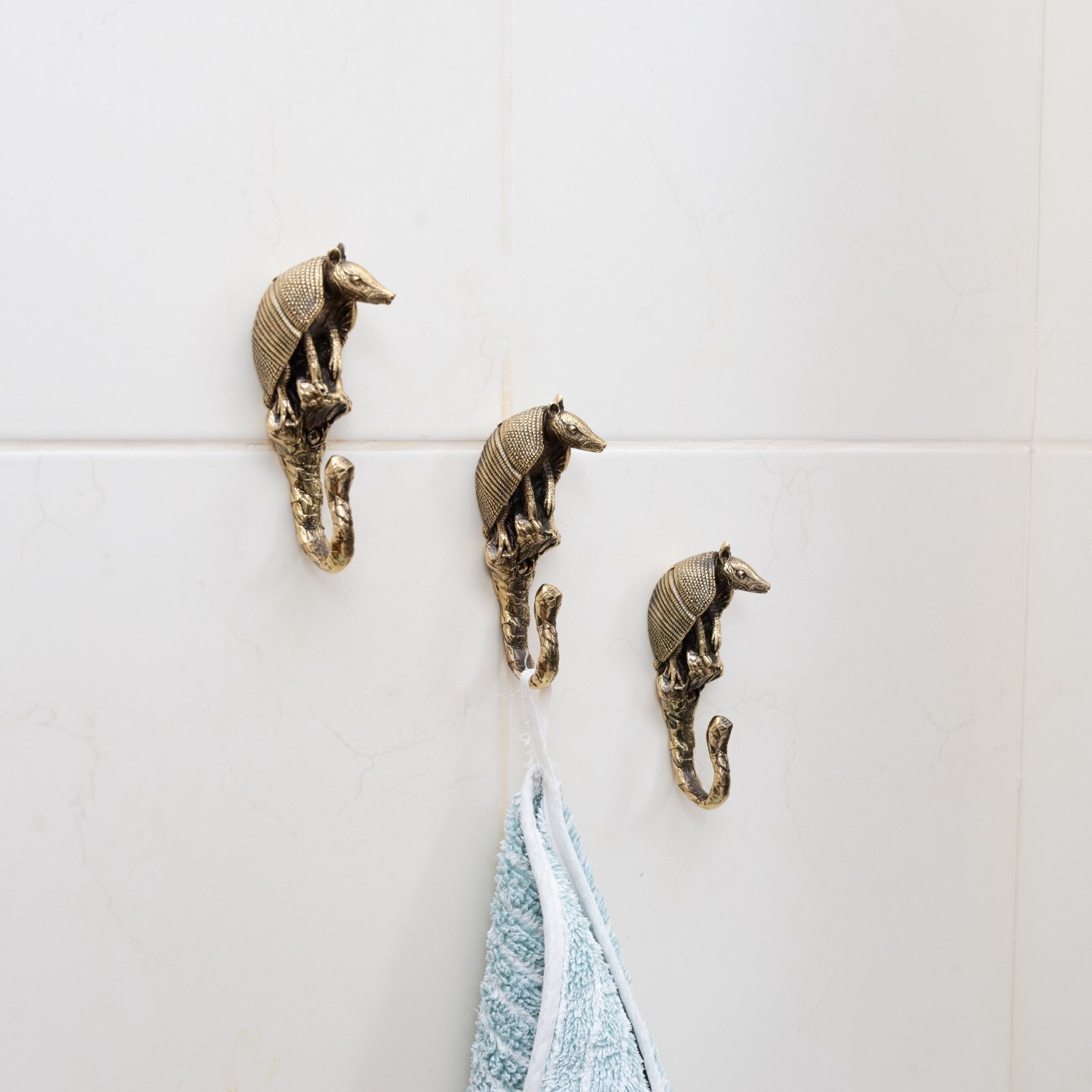 Armadillo, brass large hook, exquisite details. Perfect for clothes, towels, hat