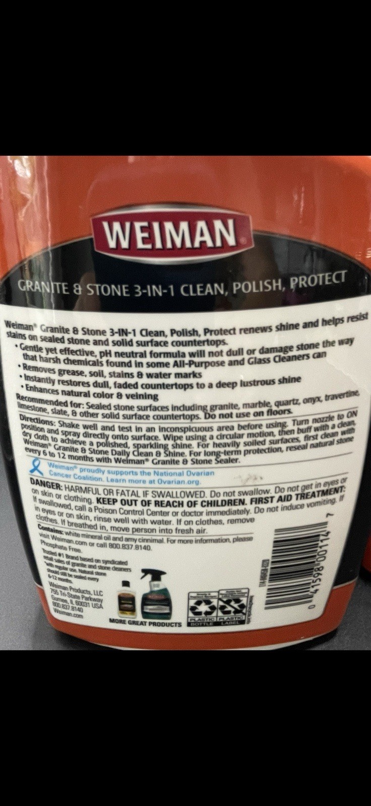 Weiman Granite Stone Clean Polish and Protect 24 Ounce Spray Bottle Pack of 3