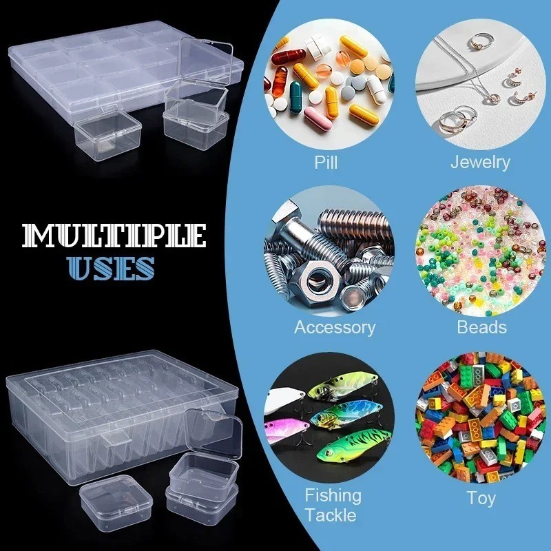 16/30pcs Clear Bead Organizer Box Hinged Storage Container Set Crafts Jewelry