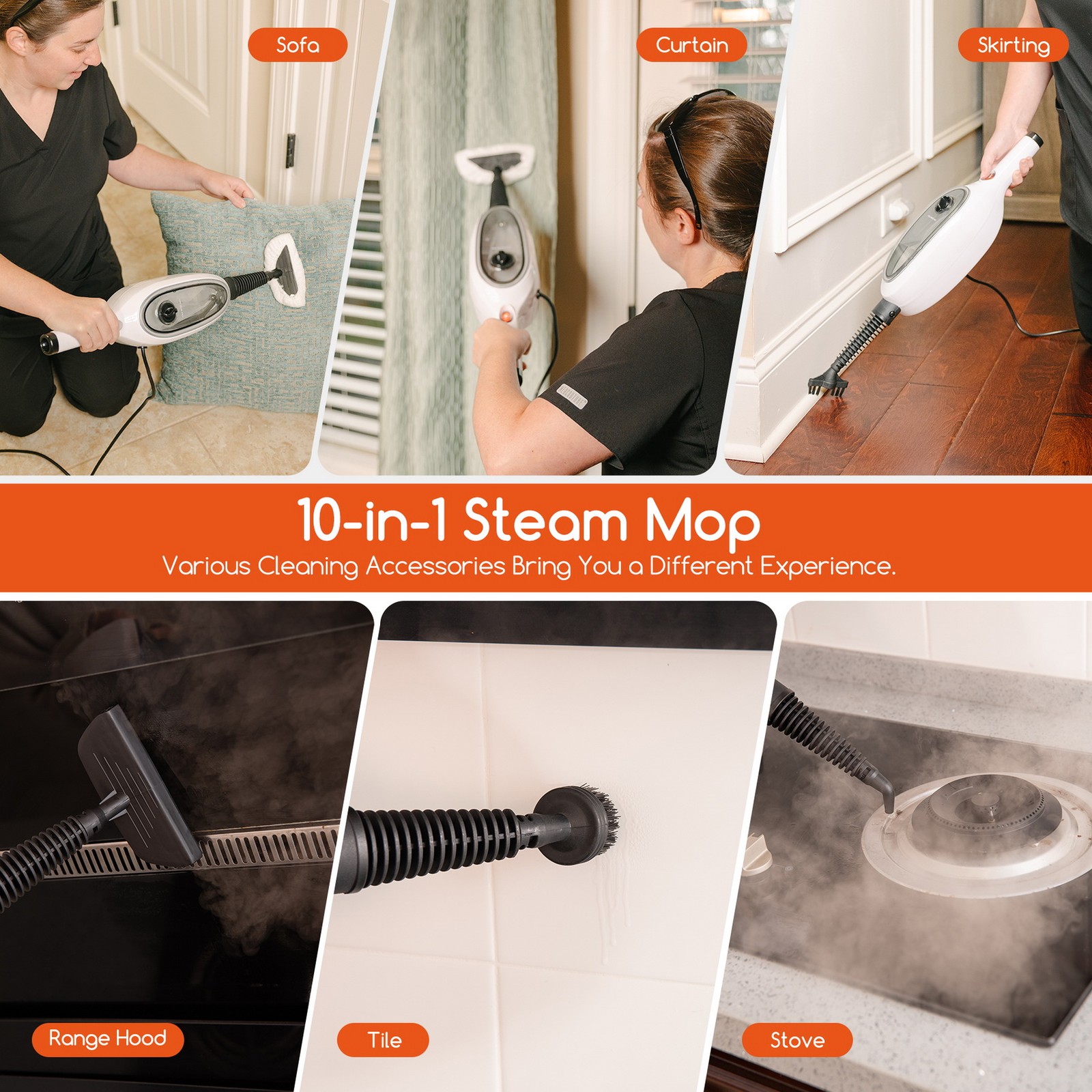 10-in-1 Floor Cleaning Electrical Steam Mops Cleaner Flip Design 15s FastHeating