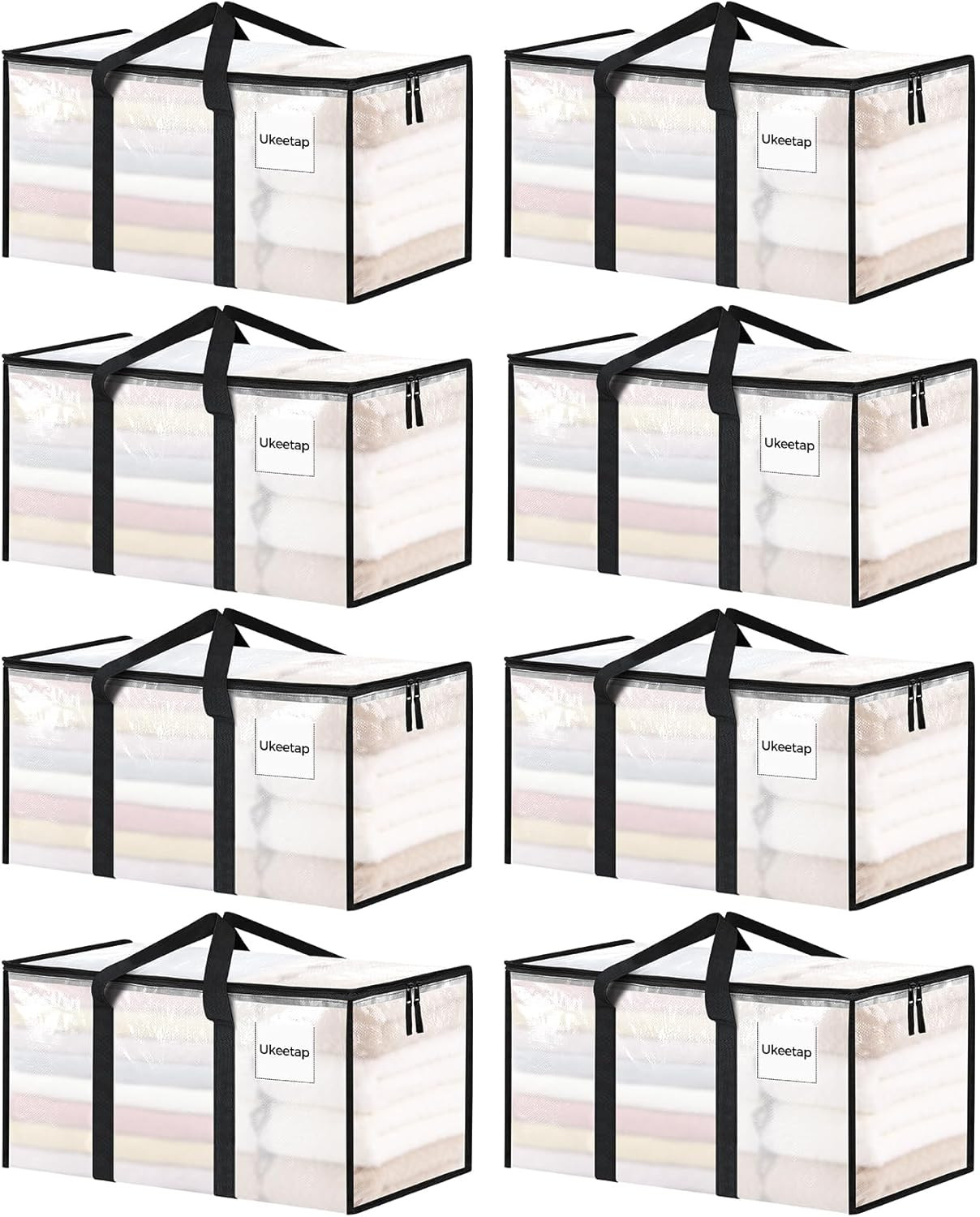 8 Pack Extra Large Clothes Storage Bins with Lids, Moving Bags, Clear | Storage