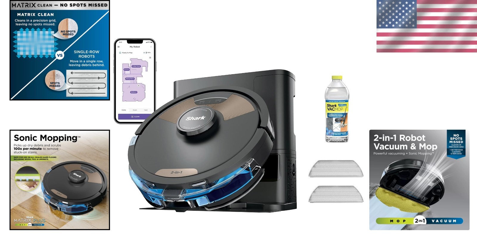 Shark Matrix Plus 2-in-1 Robot Vacuum & Sonic Mop, Home Mapping, HEPA Bagless Se