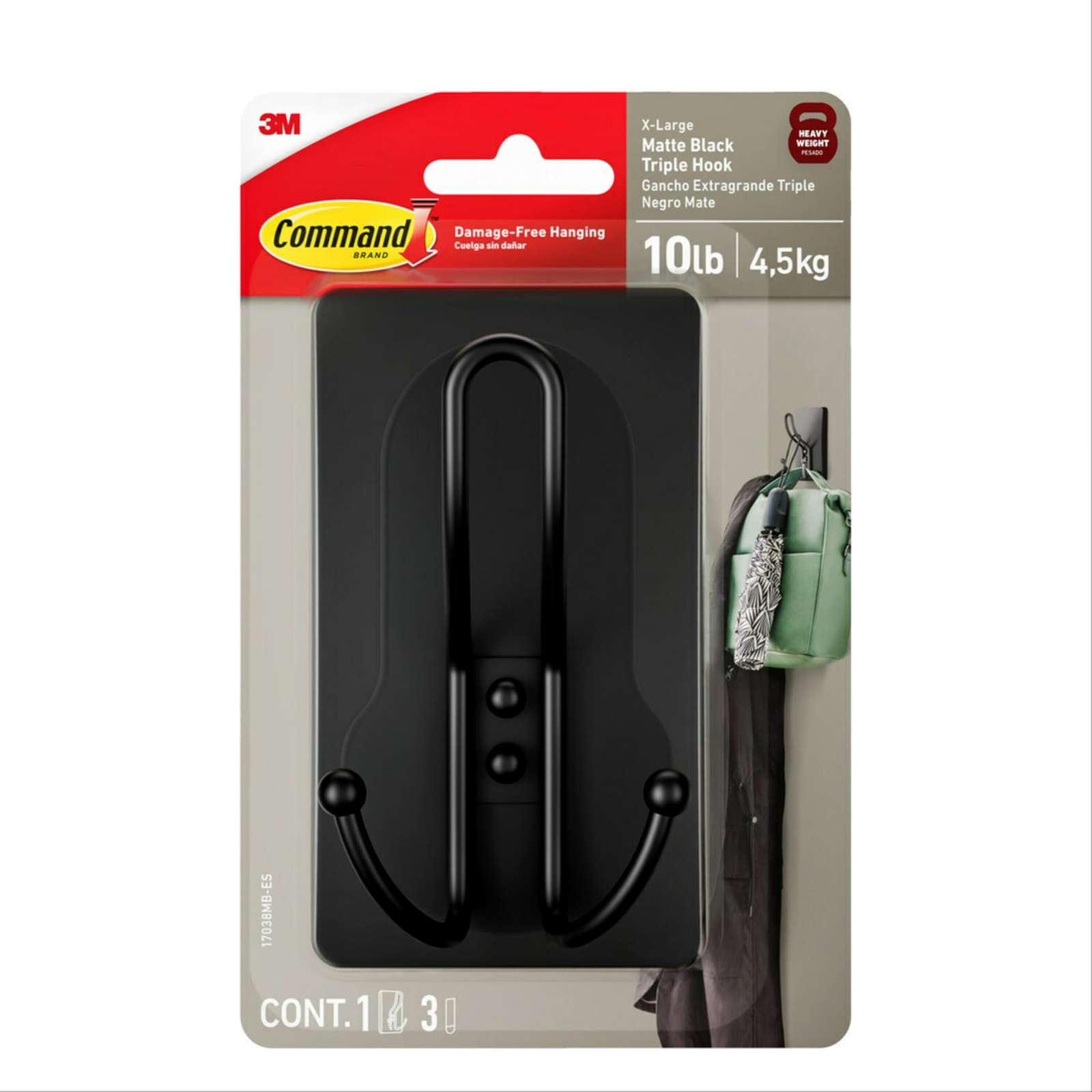 Matte Black Command Hook 10lbs Damage Free Wall Storage Solution for Home