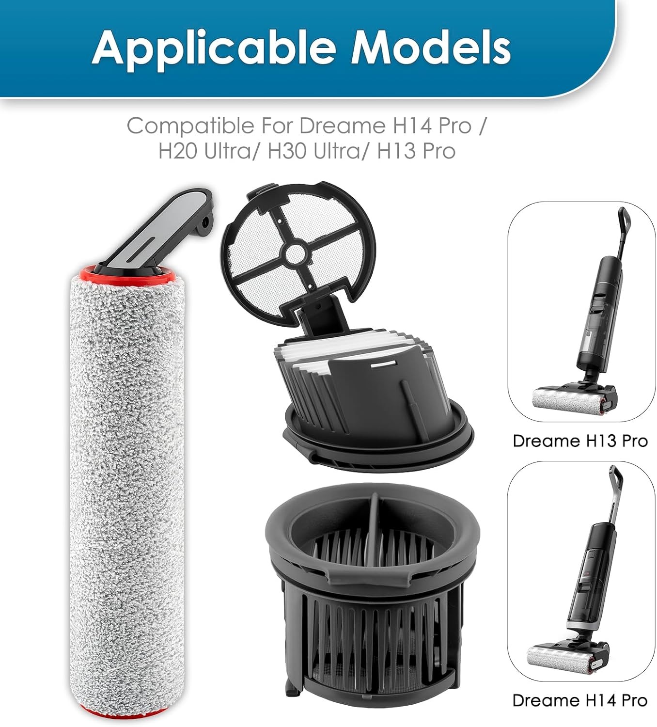 3 Pack H14 Pro Replacement Roller Brushes and HEPA Filters Compatible