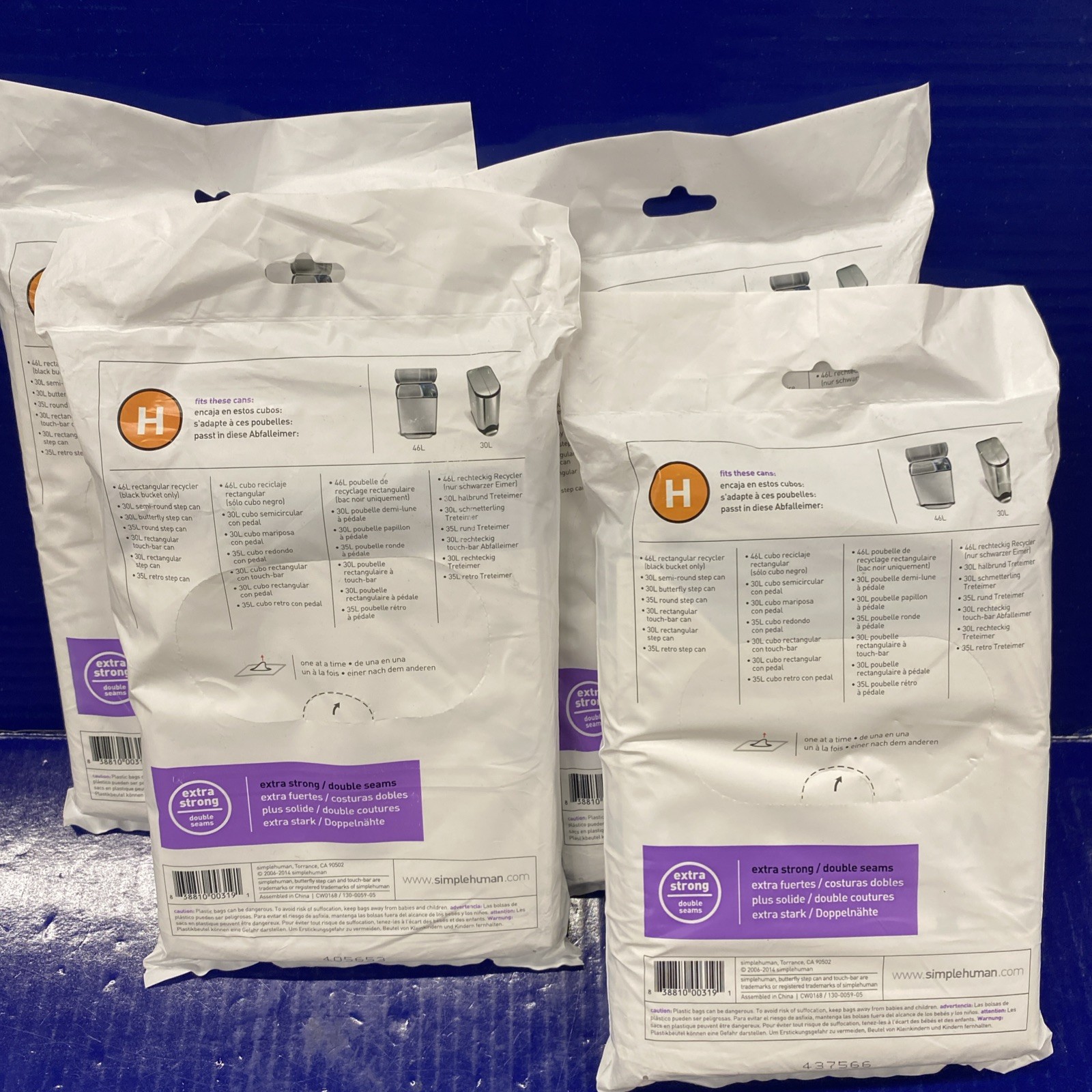 4X Simple Human Type H Trash Bags for 30-35L Cans 20 Ct Each