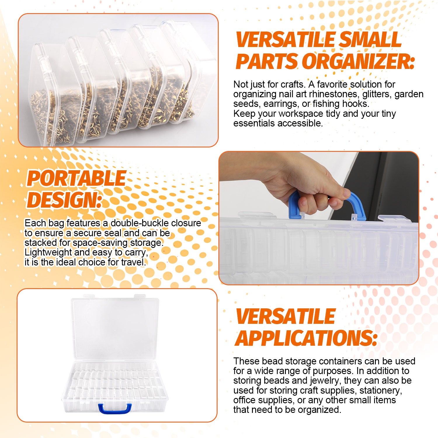 60Grid Clear Jewelry Box Plastic Bead Storage Craft Container Earrings Organizer