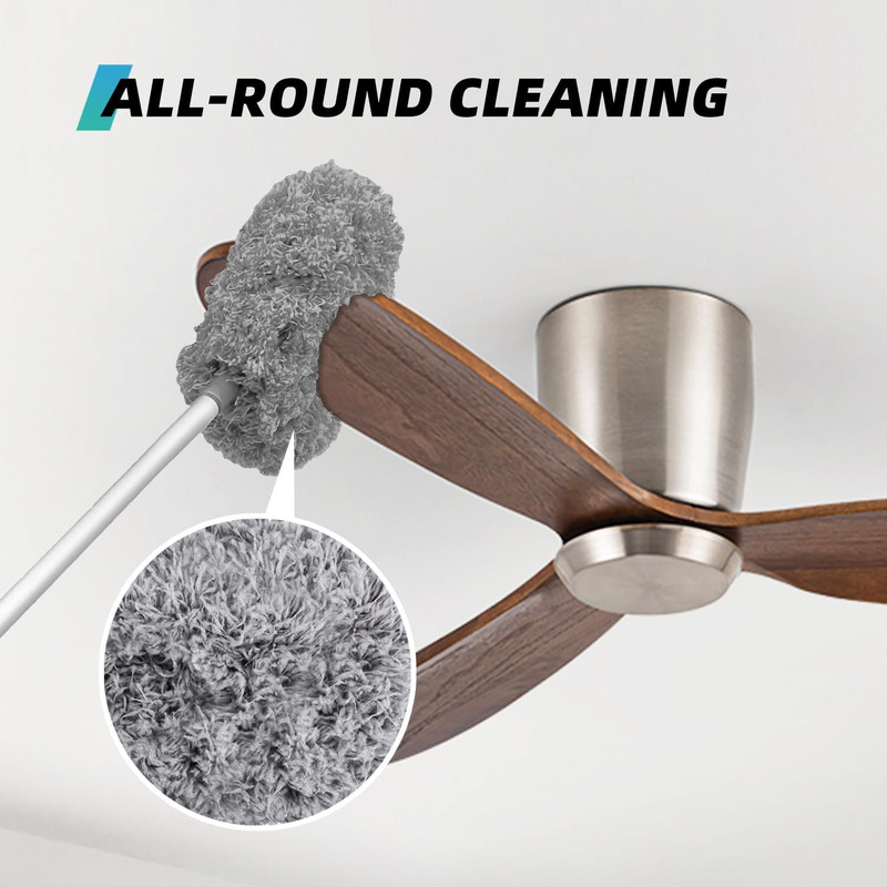 Ceiling Fan Cleaner Duster Reusable Microfiber With 13-48” Extension Pole Grey