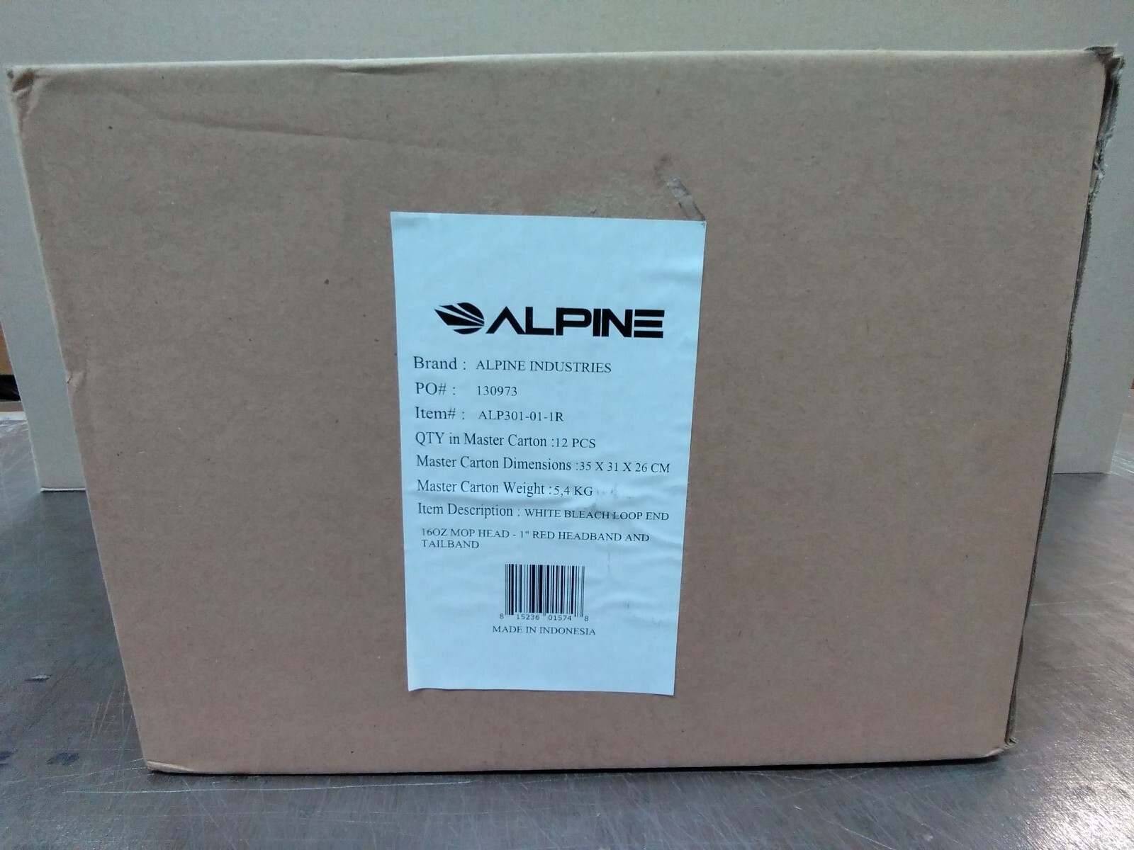 Alpine Industries Loop-End Cotton Mop Head 1” Red Headband & Tailband Case of 12