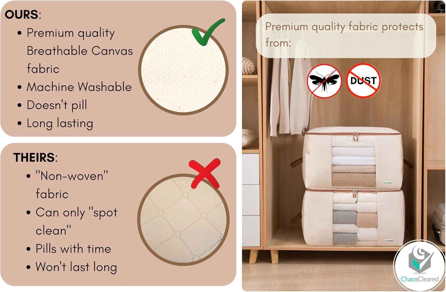 Storage Bag – 2 Pack Canvas Organizer bags for King/Queen Comforters, Pillows