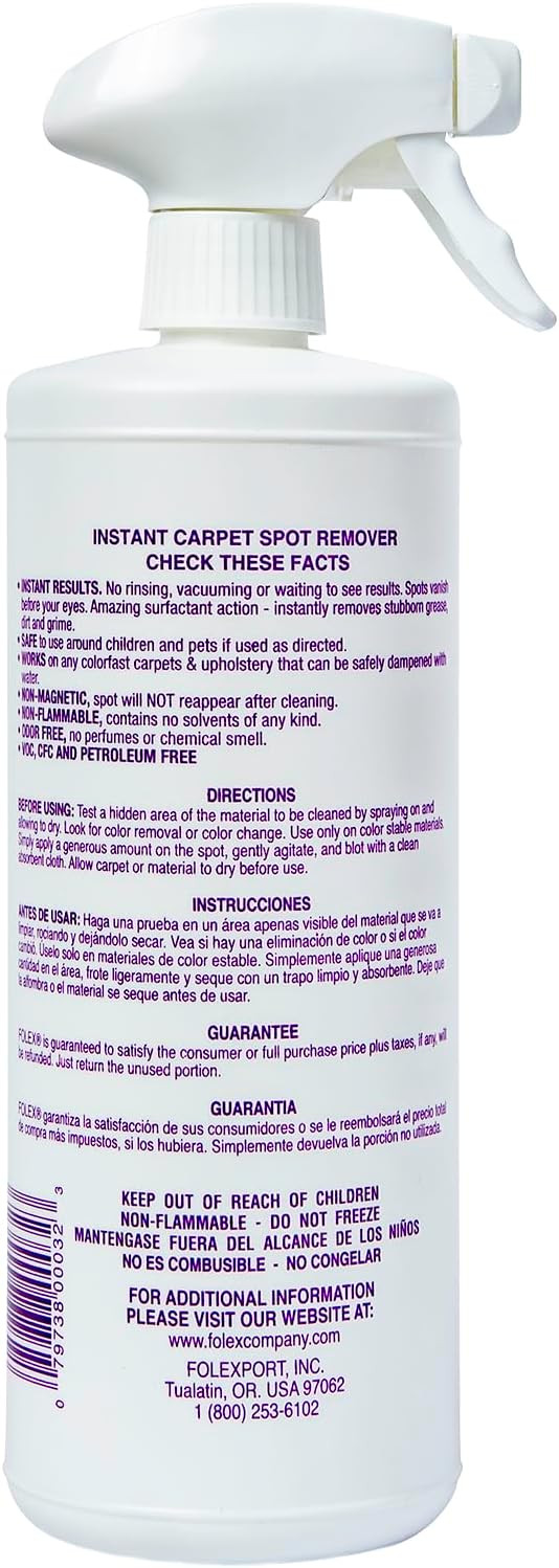 FOLEX 32oz Carpet Spot Remover for Pet & Food Stains, With Cleaning Cloth
