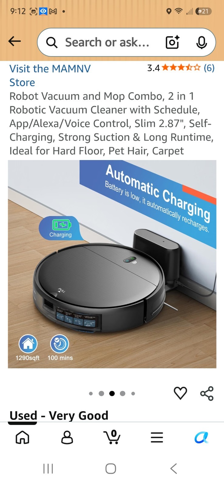 MAMNV Robot Vacuum and Mop Combo BR151 WiFi/App Control Needs Charger