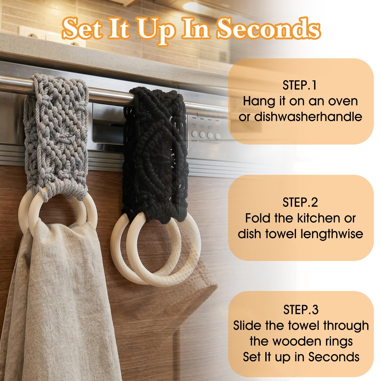 2 Pcs Kitchen Towel Holder, Handmade Crochet Hanging Towel Loop Ring for Hang…