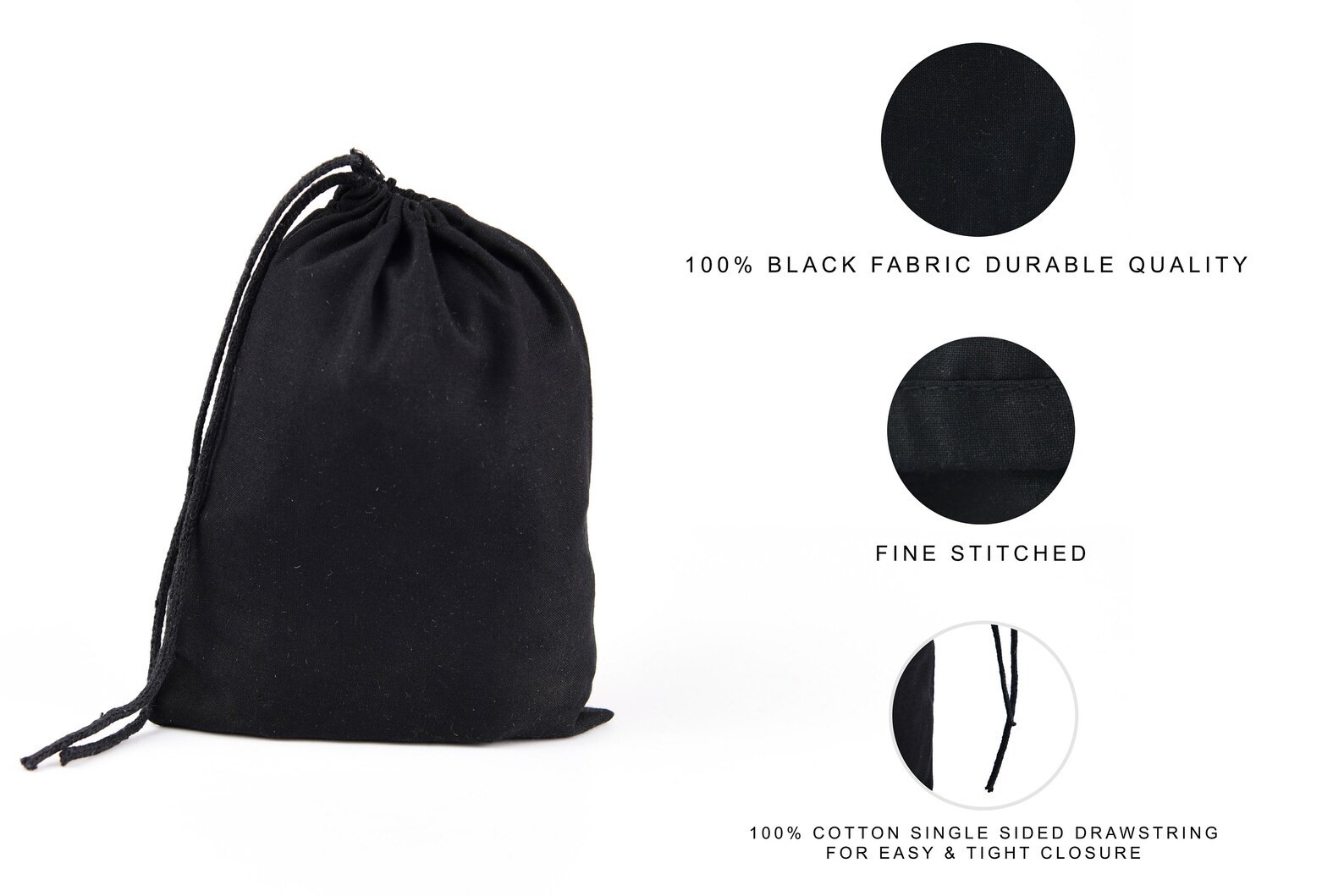 CharkaBags – 8 x 12 Inches Black Single Drawstring Reusable Washable Muslin Bags