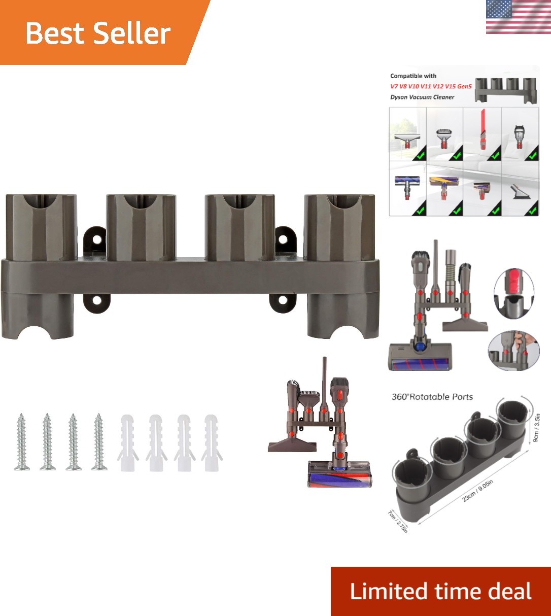 Wall-Mounted Organizer for Dyson V15 V12 V11 V10 V8 V7 – 6 Storage Sockets