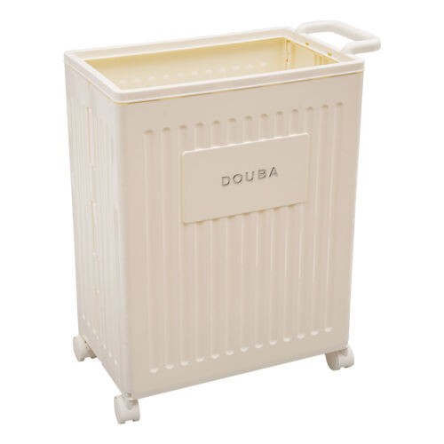 Foldable Storage Box With Wheels Removable Lid 39 × 25 × 52.5 cm Cream Yellow PP