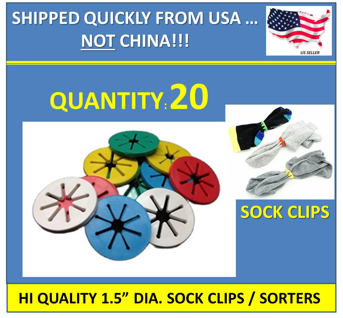20 PCS SOCK HOLDERS RING CLIPS STOCKING ORGANIZER FOR WASHING & SORTING SOCKS