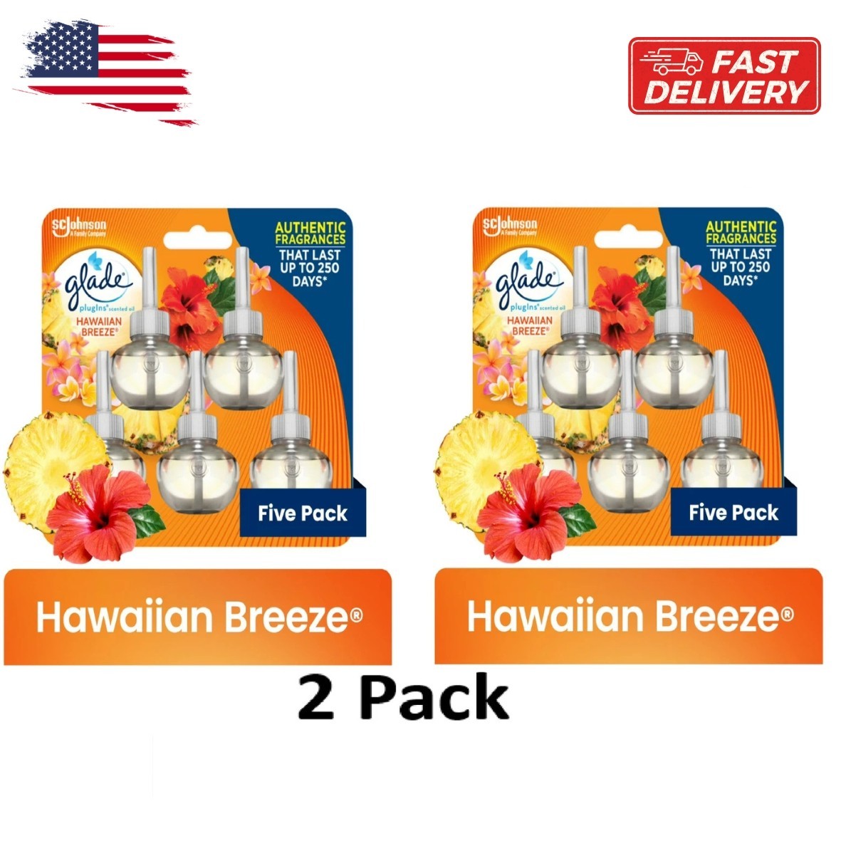 Glade PlugIn Scented Oil Refill Hawaiian Breeze Air Freshener 5 refills -2 Pack