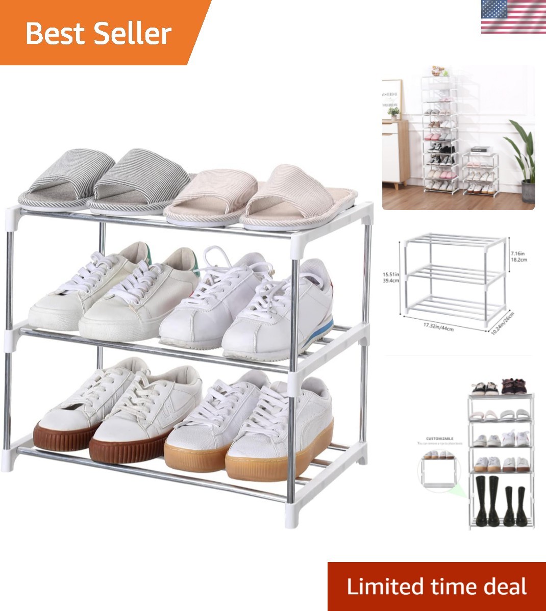 Minimalist White 3-Tier Shoe Rack – Portable and Easy Assembly for Small Spaces