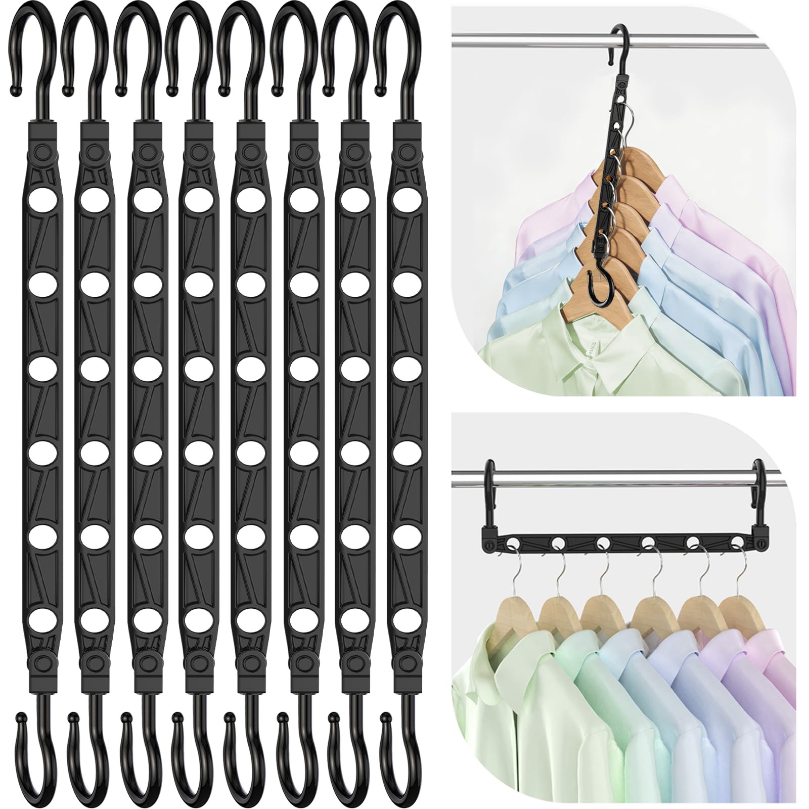 8 Pcs Black Space Saving Hangers Holds 48 Clothes Closet Organizer