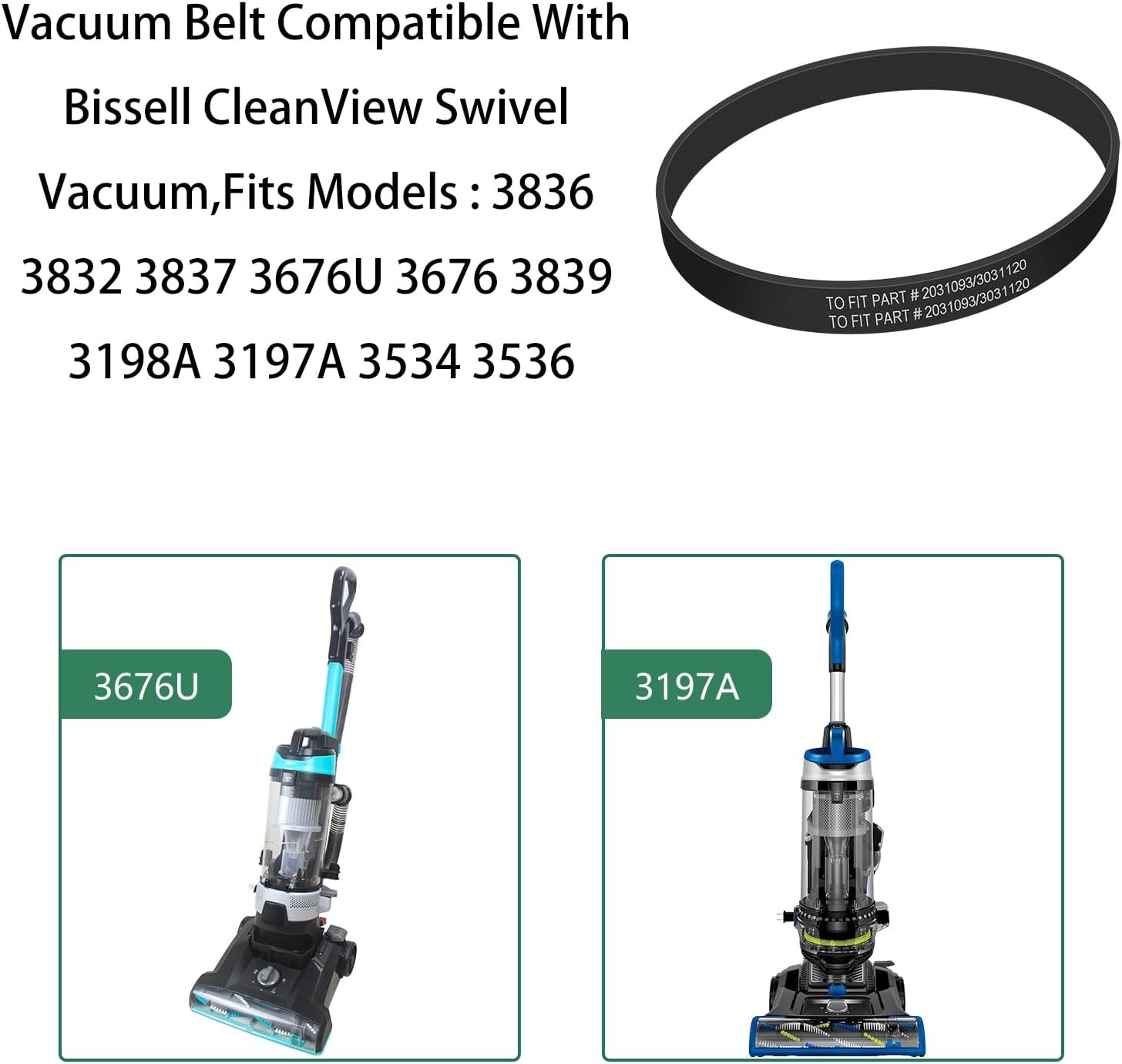 Replacement Belt Compatible with Bissell 3832 3836 36762 35332 3675 3832 3837