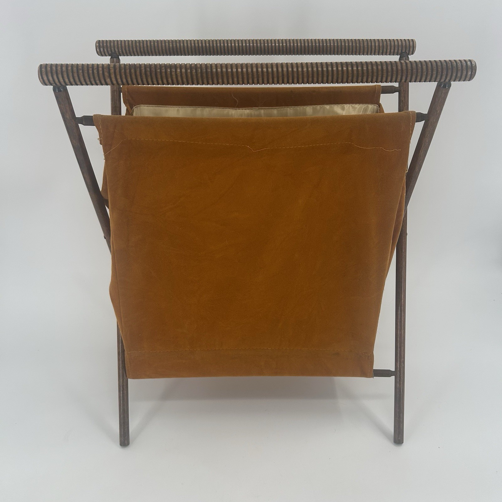 Vintage MCM, Mid Century Modern Folding Wood Leather Magazine Rack Fast Shipping