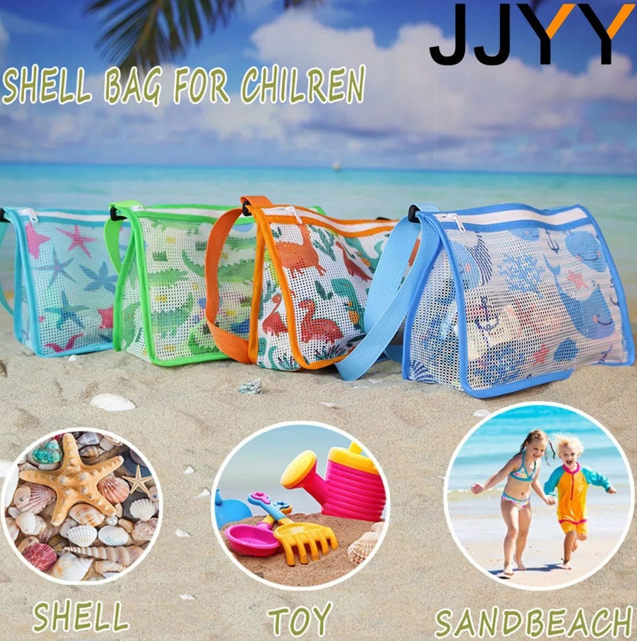 1pcs Foldable Mesh Beach Bag – Seashell & Toy Storage Tote for Kids – NEW