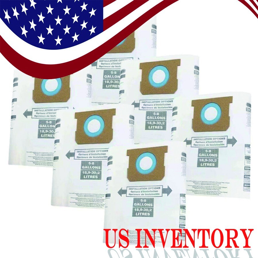 6 Pack Shop Vac 5-8 Gallon Filter Bags, 90661 Vacuum Cleaner Filter Bags 9066100