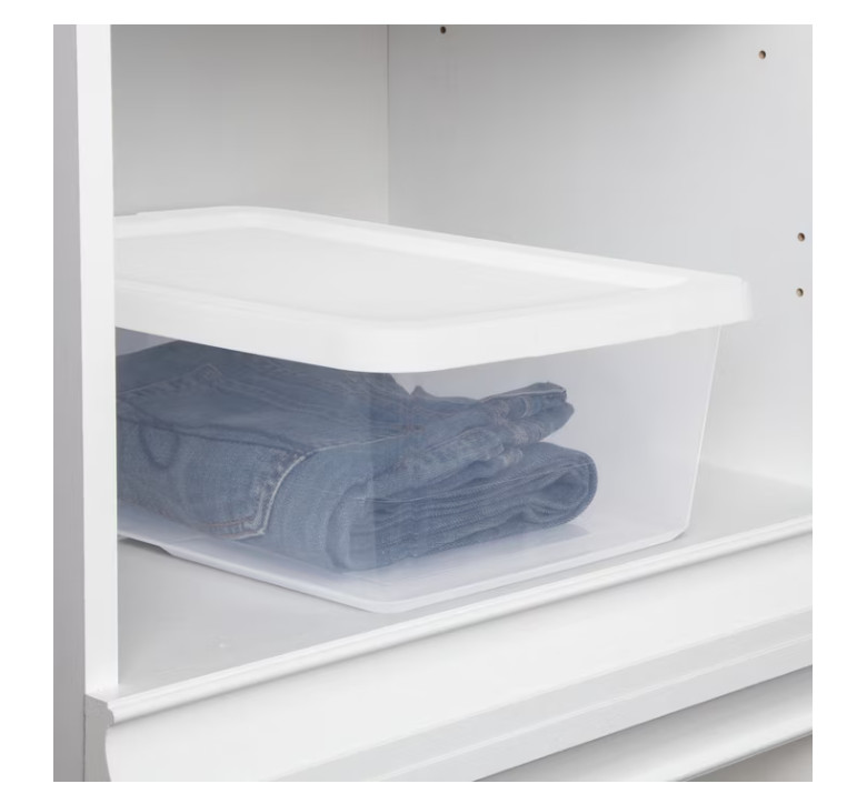 Sterilite 12 Qt Storage Bins 4 Pack Clear Plastic Containers w/ Snap Lid White