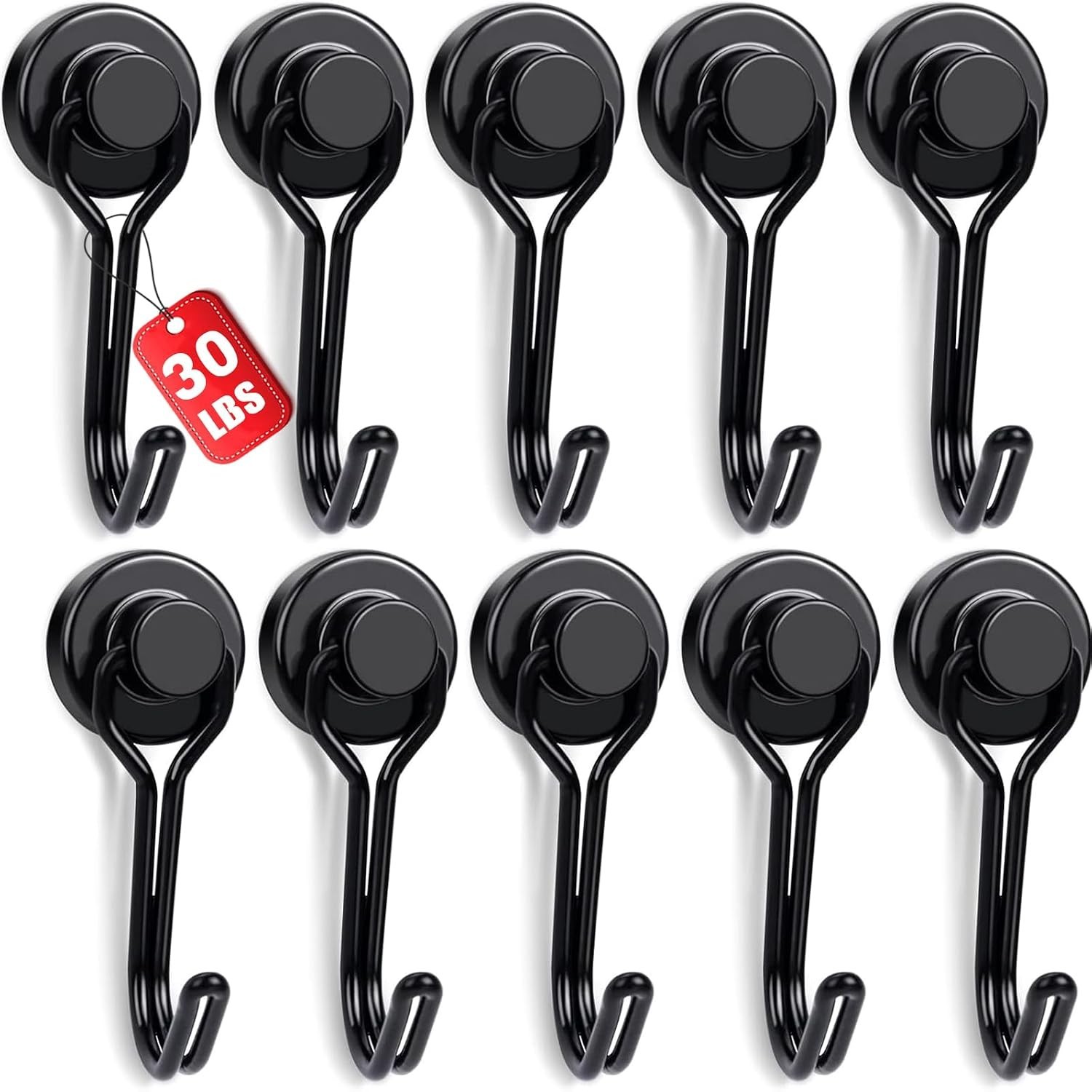 Swivel Swing Magnetic Hooks, 30lbs Capacity, Pack of 10 for Home & Outdoor Use