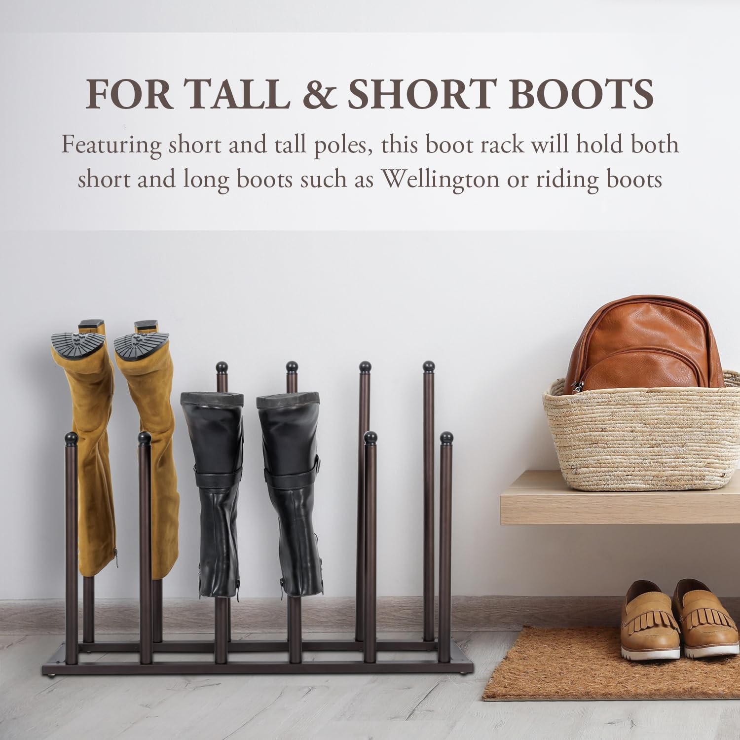 Bronze Tone Metal Freestanding Boot Rack, Shoe Rack for Mens Womens Cowboy Bo…
